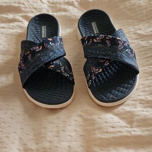 Skechers Navy Floral Slide Sandals